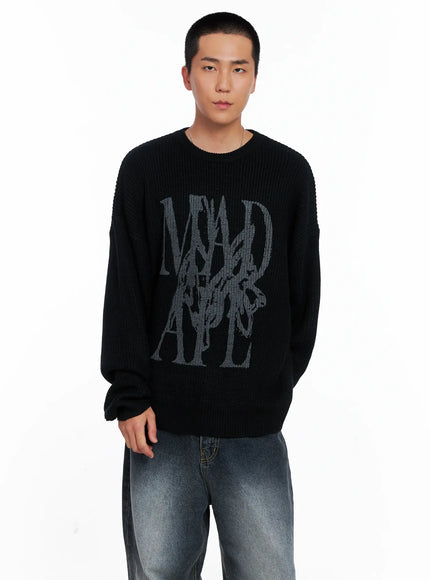 mens-graphic-knit-sweater-is509 / Black