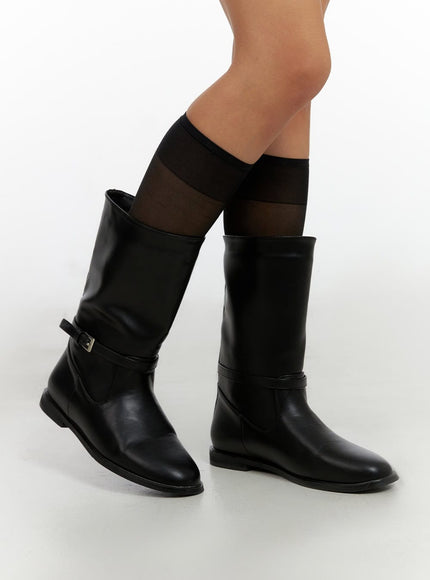 buckle-faux-leather-boots-il409 / Black