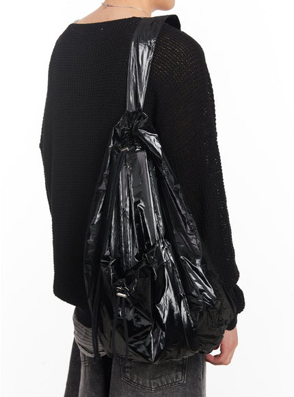 mens-glossy-drawstring-bag-iy505 / Black