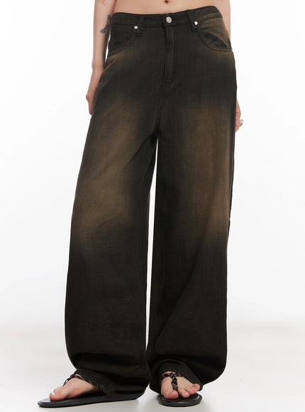 moka-summer-wash-wide-leg-denim-pants-ic503 / Black