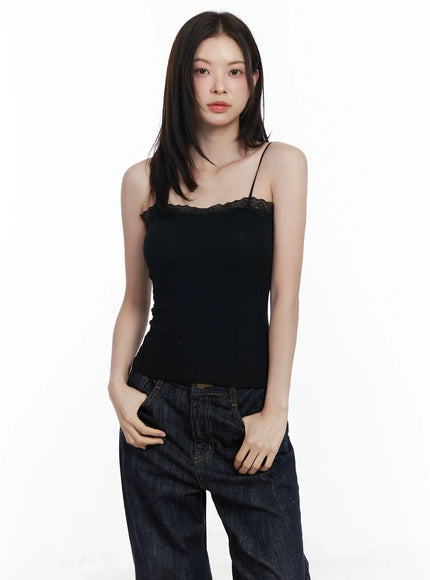 basic-ribbed-lace-tank-top-if520 / Black
