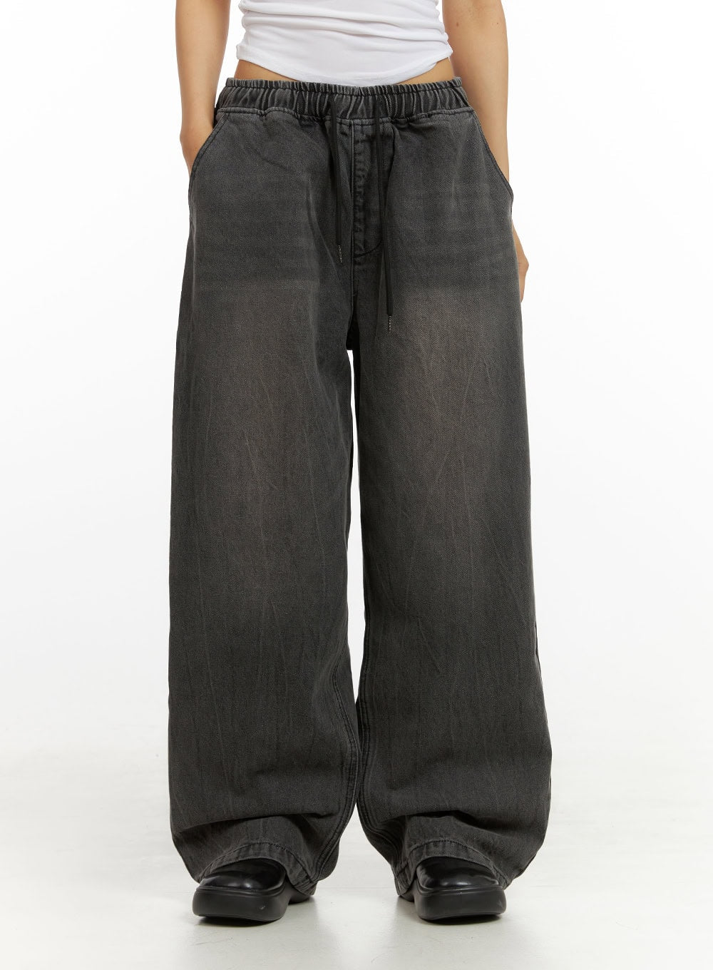 banding-baggy-jeans-iu412 / Black
