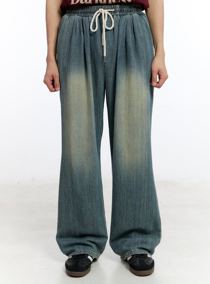 men-s-pintuck-denim-sweatpants-blue-iy529 / Blue