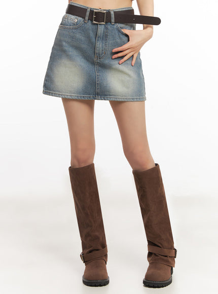 washed-denim-mini-skirt-ia528 / Blue