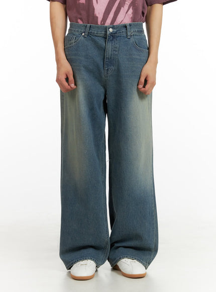 mens-washed-wide-leg-denim-jeans-iu418 / Blue