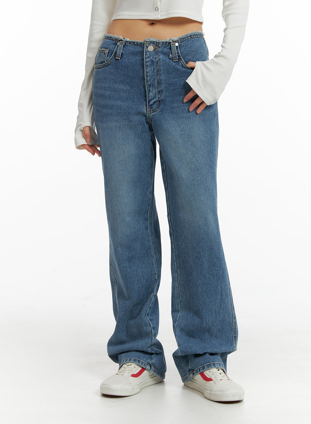 waist-distressed-flared-jeans-im414 / Blue