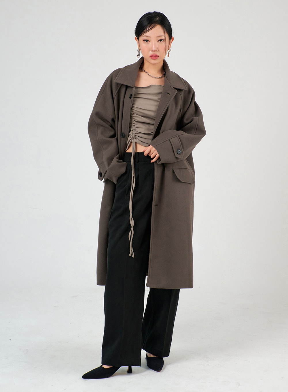Wide Collar Buttoned Trench Coat IJ403