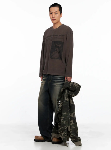 mens-edgy-graphic-long-sleeve-tee-is509 / Brown