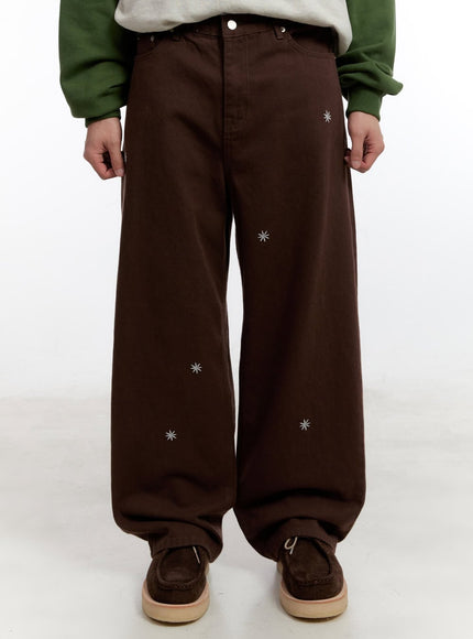 Men's Wide-Leg Pants with Embroidered Flowers IA504