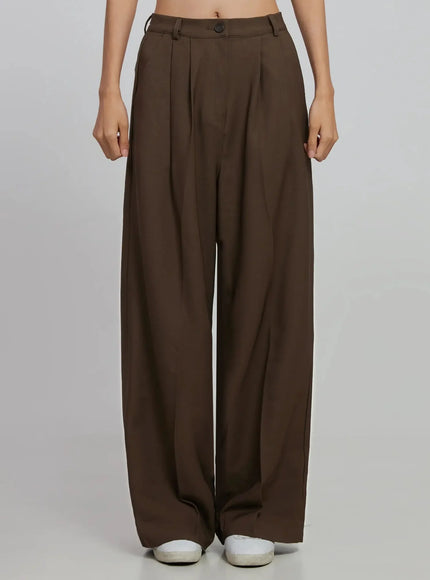 wide-leg-pin-tuck-trousers-id516 / Brown