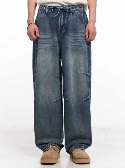 men-s-pintuck-wrinkle-wide-leg-jeans-iu503 / Dark blue
