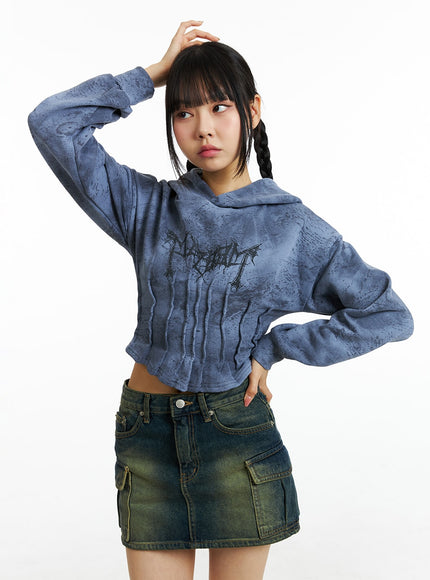 low-rise-cargo-denim-mini-skirt-in322 / Dark blue