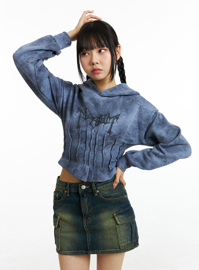 low-rise-cargo-denim-mini-skirt-in322 / Dark blue