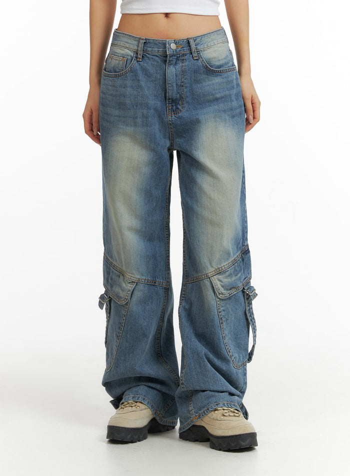 vintage-mid-waist-cargo-jeans-cj425 / Dark blue