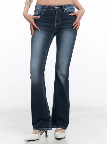 xinyu-low-rise-flared-denim-pants-ic503 / Dark blue