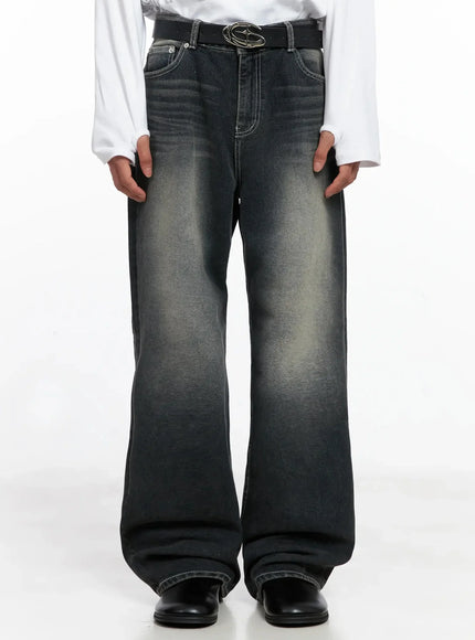 mens-smoky-faded-wide-denim-jeans-io517 / Dark blue