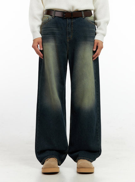 mens-vintage-wash-wide-leg-jeans-in411 / Dark blue