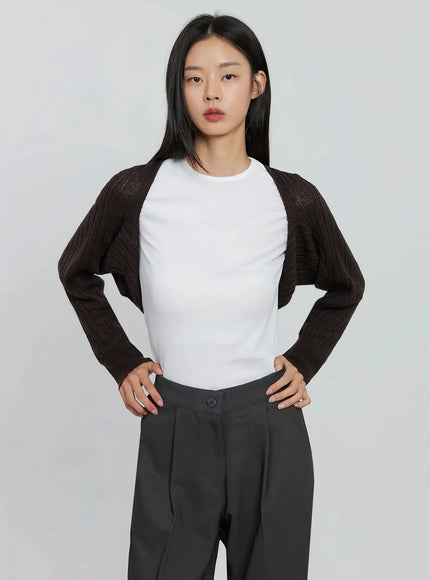 ribbed-knit-bolero-in507 / Dark brown