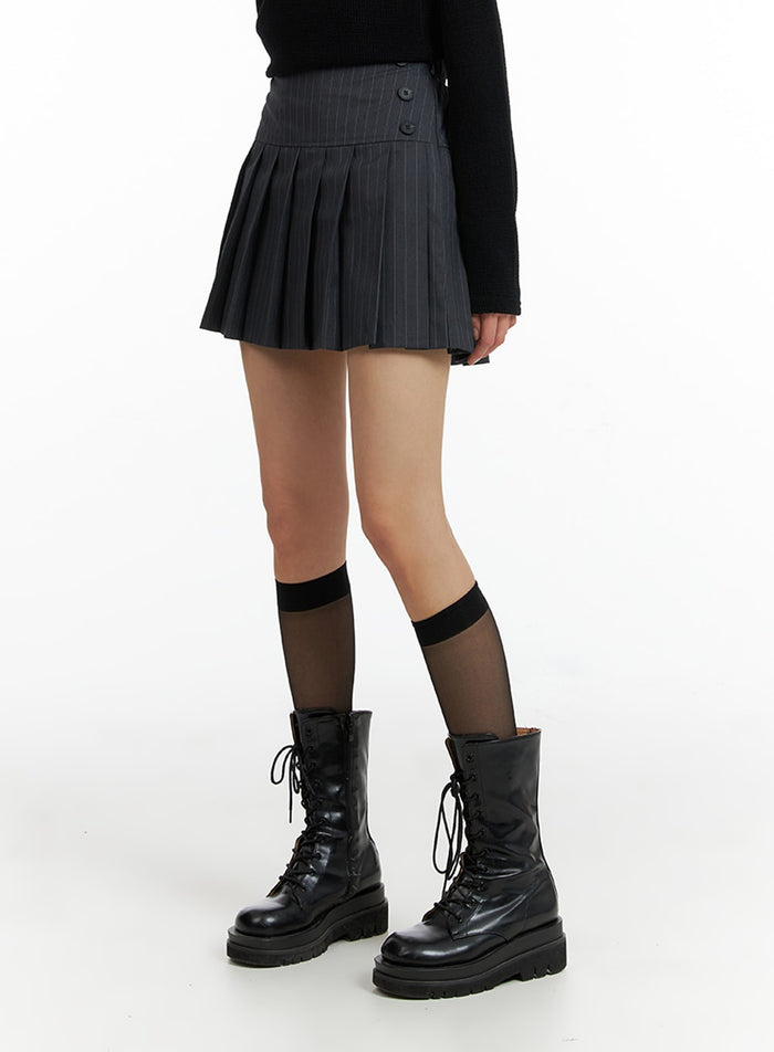 striped-pleated-mini-skirt-if402 / Dark gray