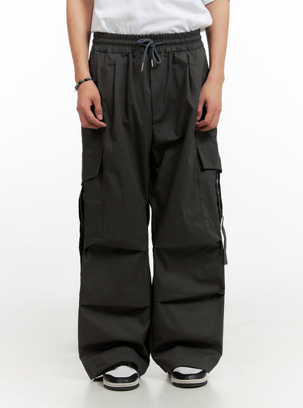 mens-cargo-wide-leg-pants-dark-gray-ig402 / Dark gray