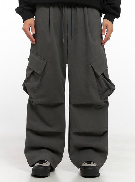 mens-warm-wide-fit-cargo-pants-id406 / Dark gray