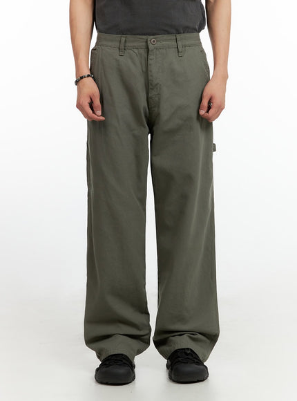 mens-wide-fit-cotton-pants-dark-green-ig402 / Dark green