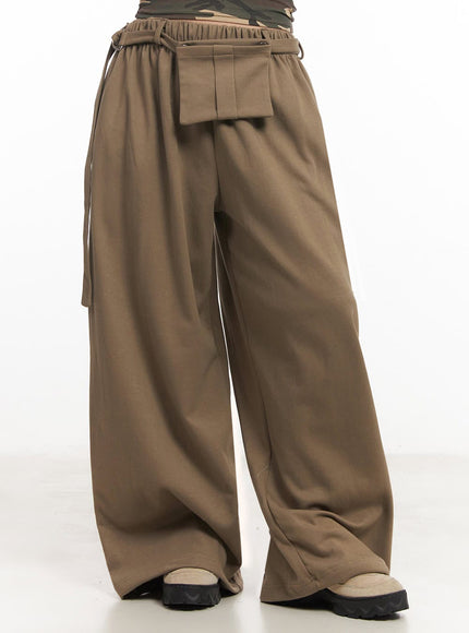 pintuck-belt-wide-leg-sweatpants-im528 / Dark green