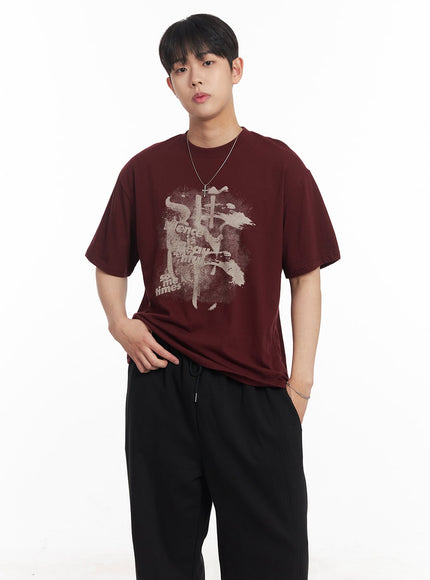 mens-oversized-graphic-t-shirt-ia529 / Dark red