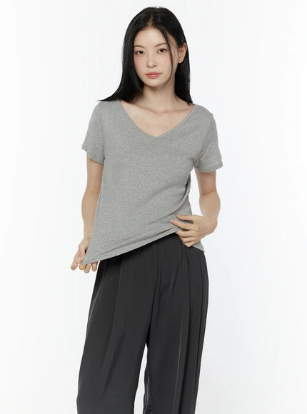 casual-v-neck-cotton-tee-iu503 / Gray