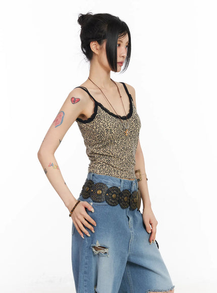 v-neck-camo-lace-tank-top-cm517 / Leopard