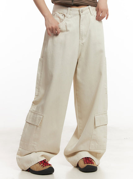 cargo-cotton-wide-leg-pants-ia517 / Light beige