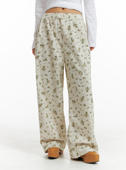 floral-wide-leg-pants-im404 / Light beige