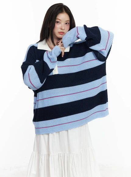 oversized-striped-knit-pullover-sweater-if520 / Light blue