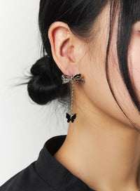 bowknot-chain-earrings-ij419 / Light gray
