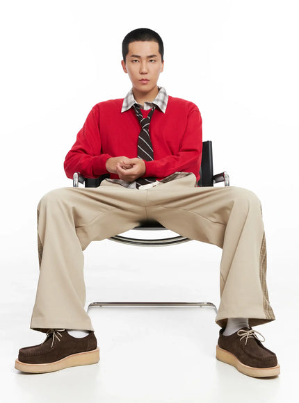 mens-v-neck-knit-pullover-ig529 / Red
