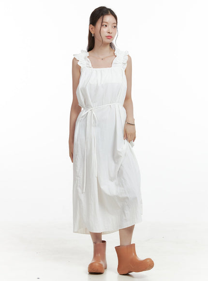 linen-shirred-sleeveless-maxi-dress-ol416 / White