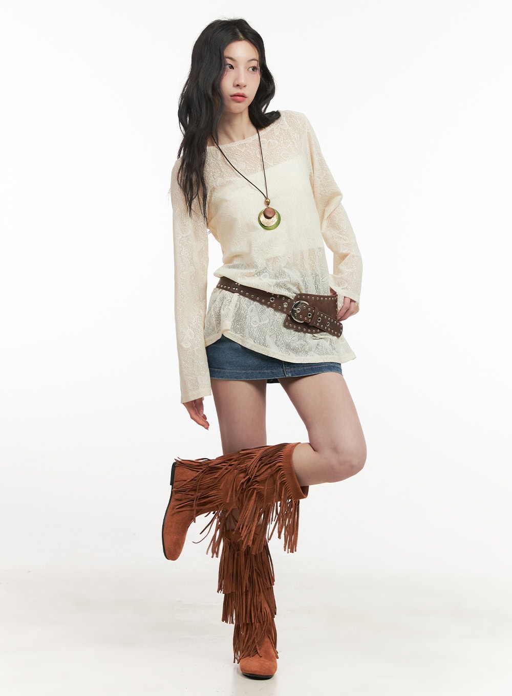 Fringe Faux-Leather Long Boots CF513