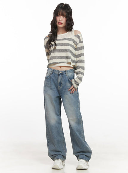 Striped Off-Shoulder Crop Sweater with Tank Top CJ523