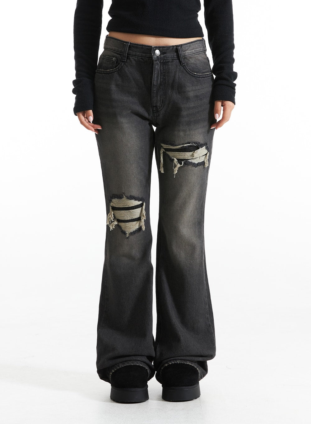 Ripped hot sale bootcut jeans