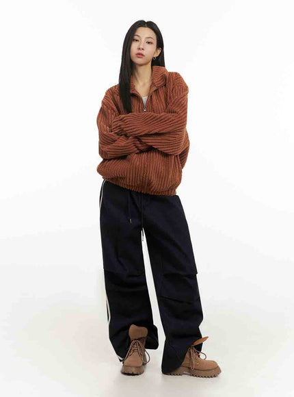 Ribbed Fuzzy Oversized Zip-Up IJ503