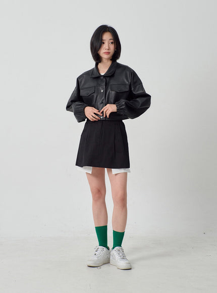 Faux Leather Cropped Jacket OF301