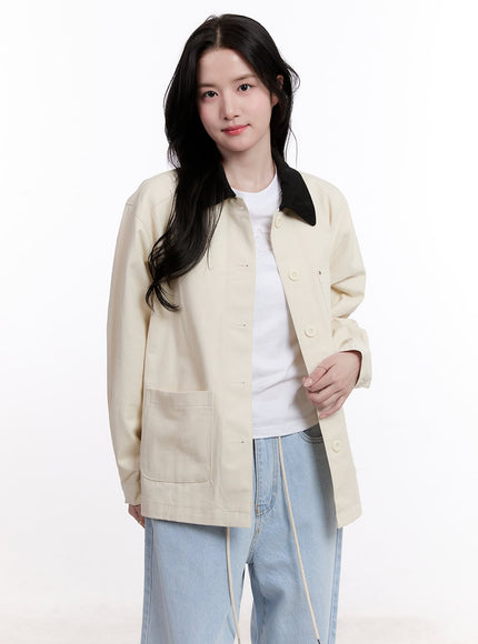 oversized-two-tone-collared-jacket-cm526 / Beige