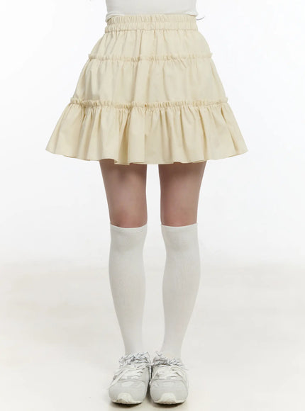 ruffle-tiered-mini-skirt-cm505 / Beige