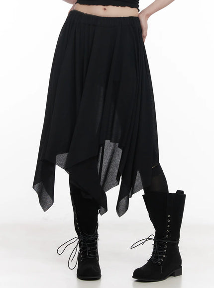 asymmetric-layered-midi-skirt-cu520 / Black