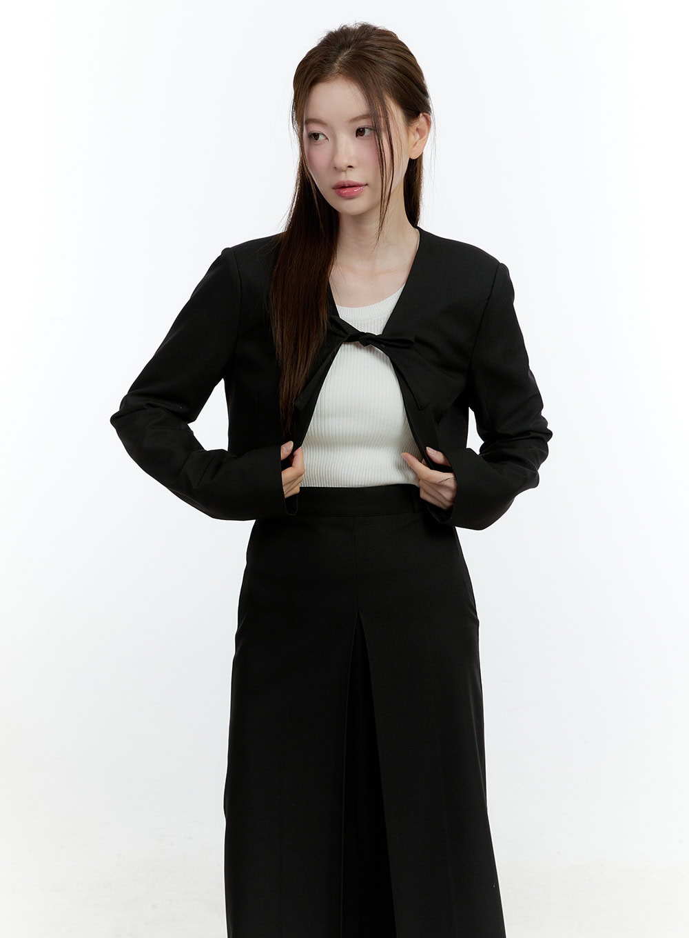 ribbon-tie-bolero-cardigan-cf504 / Black