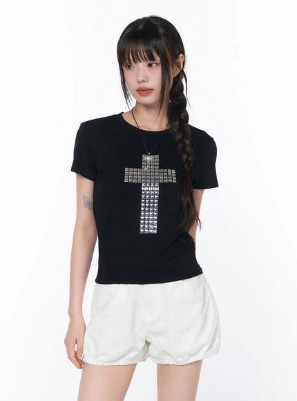 studded-short-sleeve-tee-ca528 / Black