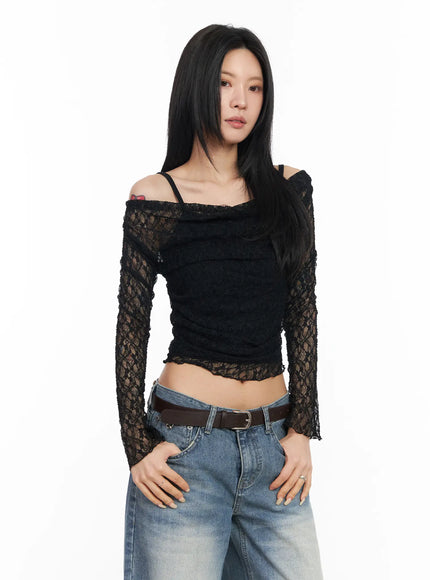 elegant-lace-off-shoulder-blouse-cm516 / Black