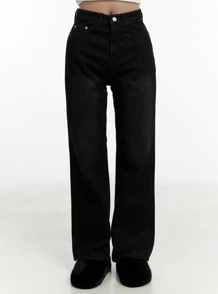 sole-fleece-lined-washed-high-waist-bootcut-jeans-cd523 / Black