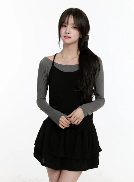 knit-dress-and-long-sleeve-top-set-cm510 / Black