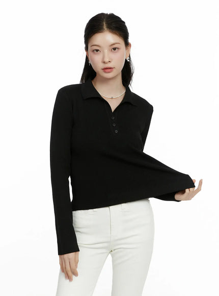 elegant-collar-knit-top-f502 / Black